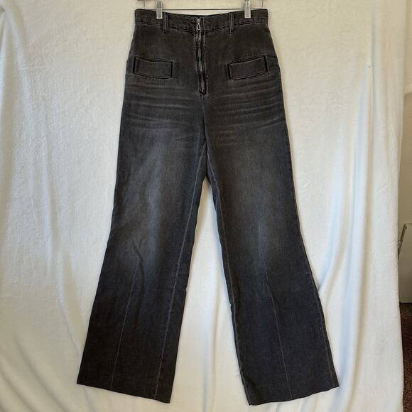 Sandro Paris Wide Leg Faded Black Denim Jeans High Waist Pants Women Sz 8/ EU 40 - Picture 1 of 11